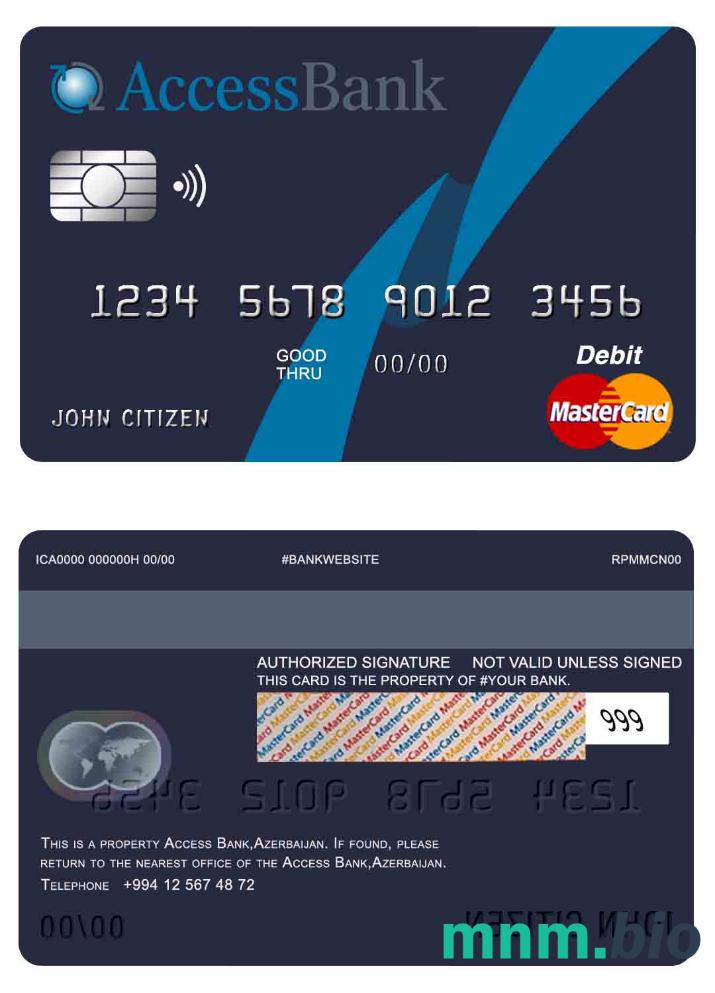 Azerbaijan Access bank przykład karty mastercard w formacie PSD